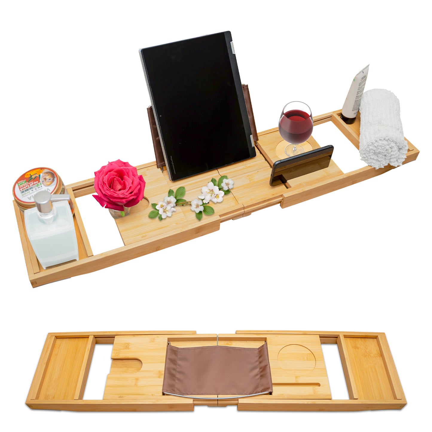 MarliaW Luxury Foldable Bamboo Bathtub Tray