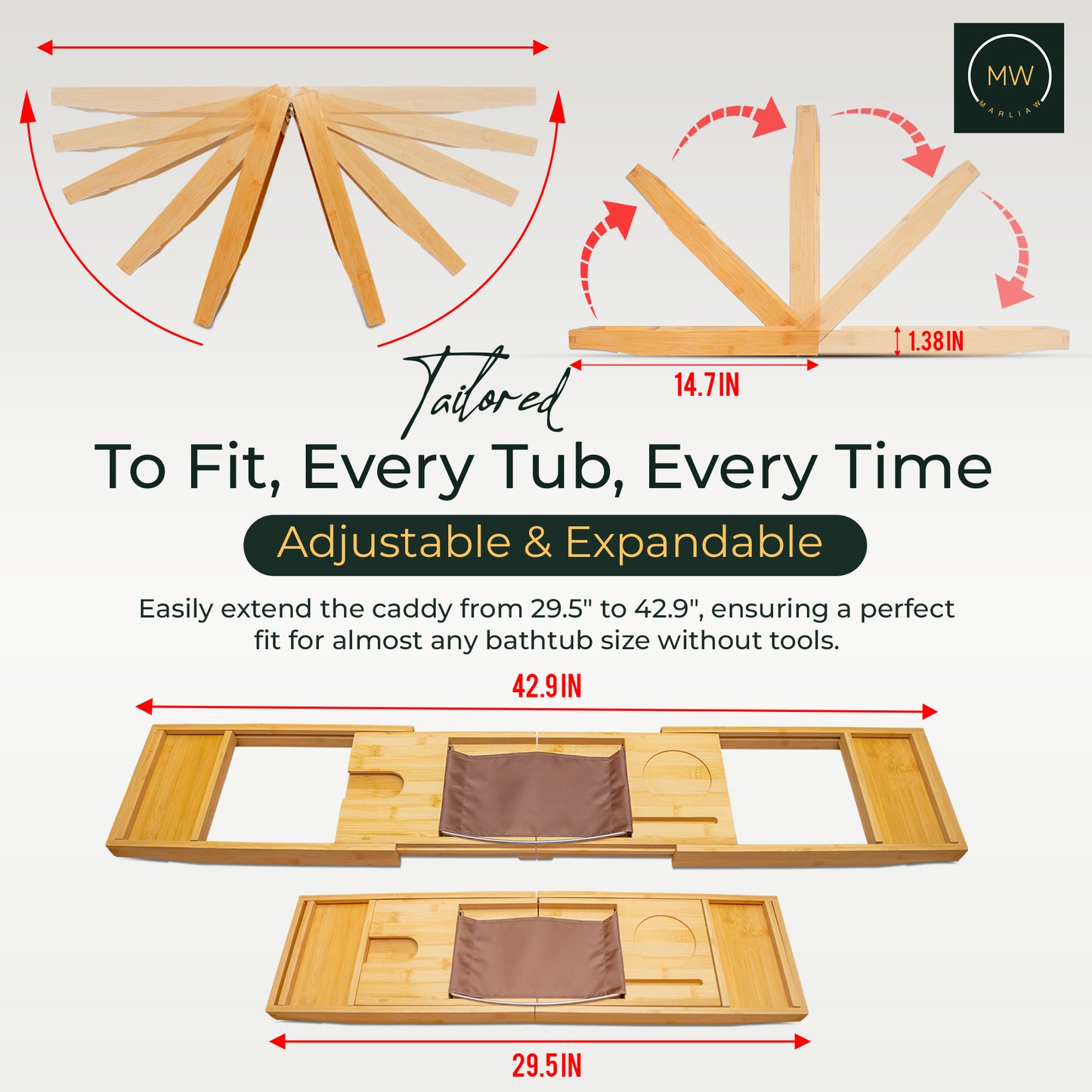 MarliaW Luxury Foldable Bamboo Bathtub Tray