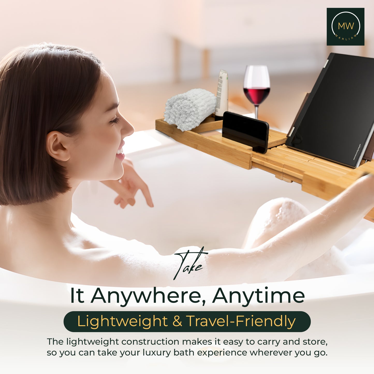 MarliaW Luxury Foldable Bamboo Bathtub Tray